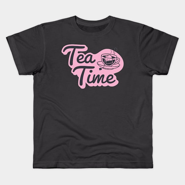 Black and Pink Teatime For Shirts, Bags, Stickers, Hats Kids T-Shirt by MIDALE